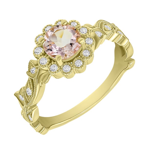 Verlobungsring im Vintage-Stil mit Morganit und Diamanten Jyspie 59855