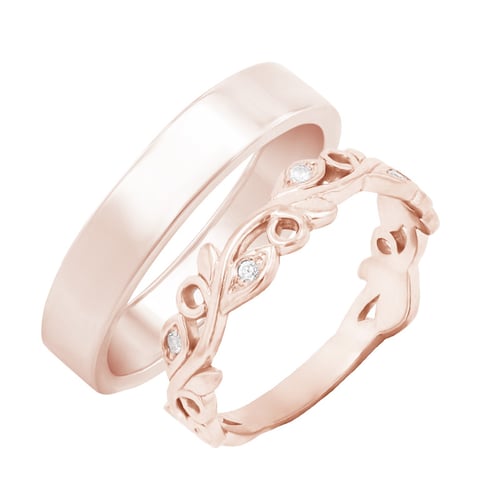 Eheringe aus Eternity-Ring mit Lab Grown Diamanten und einem flachen Ring Seir
