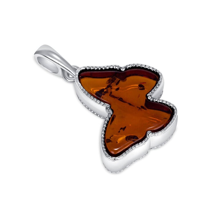 Silberner Bernsteinanhänger in Form eines Schetterlings Lepti 150201