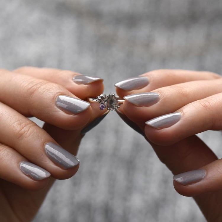 Cluster-Ring mit Salt and Pepper Diamant, Morganite und Saphir Tecka 49095