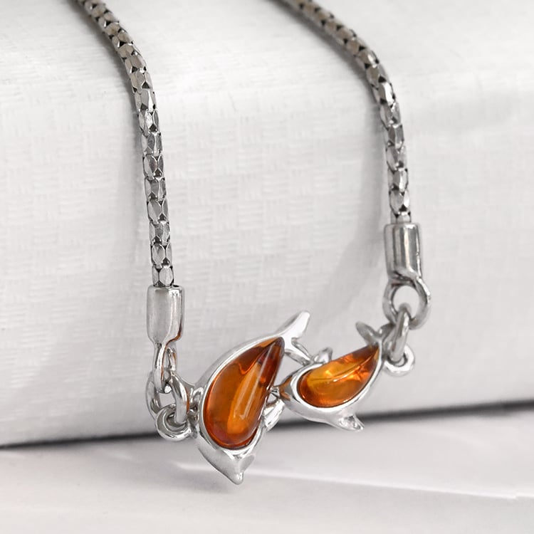 Silbernes Armband mit Bernstein und Delfin Kisha 118837