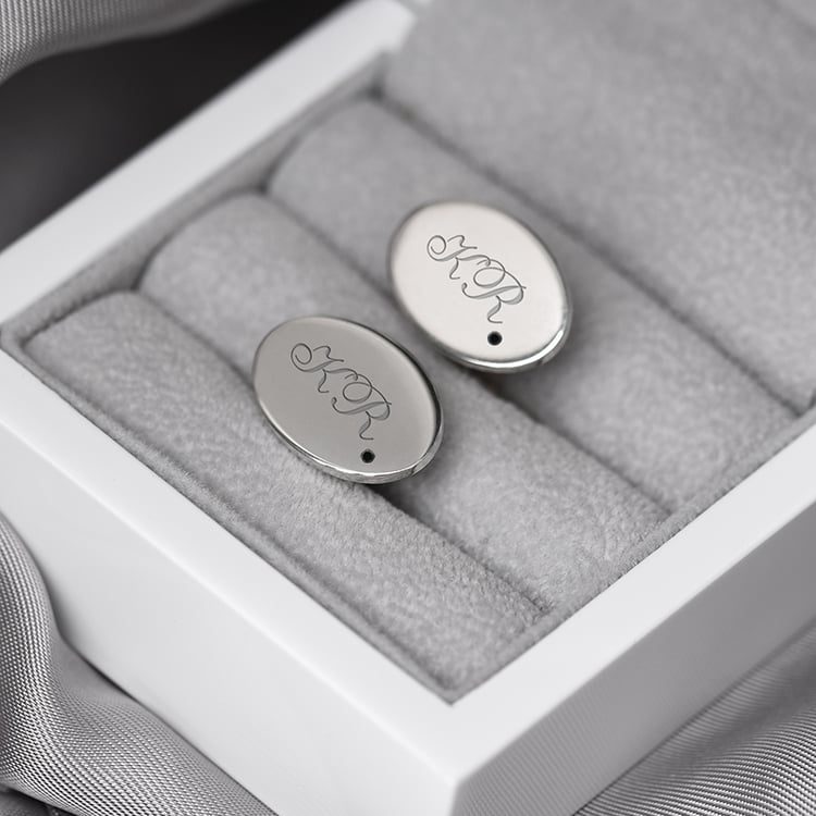 Silberne Manschettenknöpfe mit Gravur und schwarzen Diamanten Janvier 69820