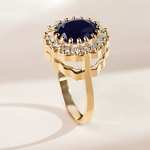 Eleganter Halo Verlobungsring mit Saphir und Diamanten Chrys
