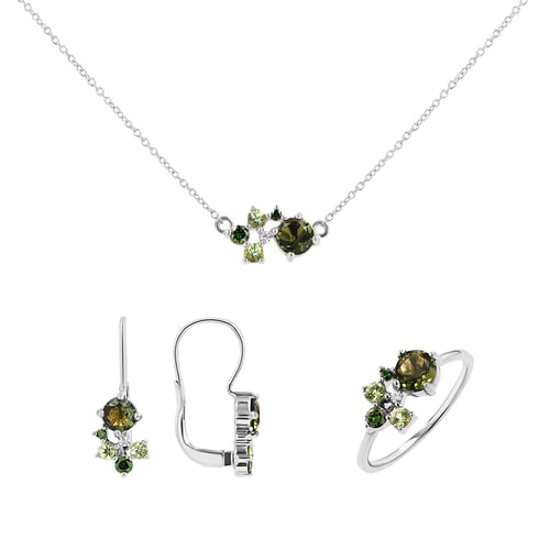Schmuckset aus Cluster Schmuck mit Moldaviten, Saphiren und Diamanten Zino