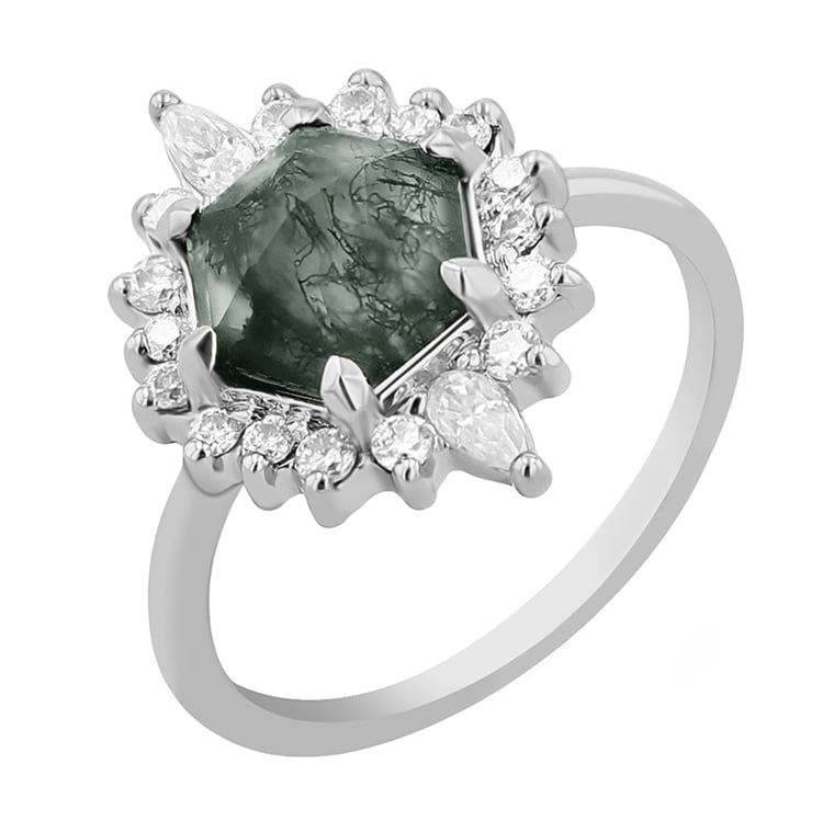Eleganter Ring mit Moosachat und Moissaniten Melia 114587