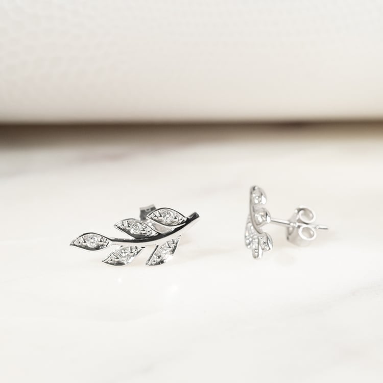 Silberne Ohrstecker in Form von Blättern mit Lab Grown Diamanten Jooa 135750