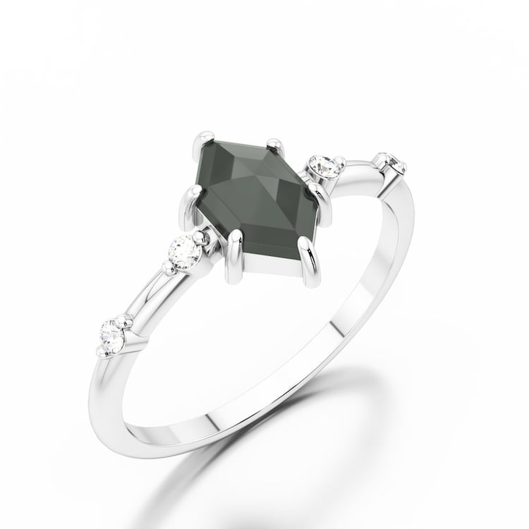 Goldring mit Hexagon Salt and Pepper Diamant Annika