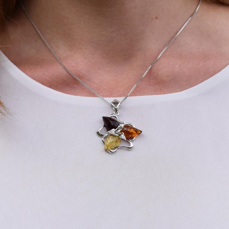 Silberanhänger mit drei Bernsteinen Ellie 13053