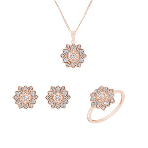 Goldenes Schmuckset mit Blüten und Diamanten Sharla