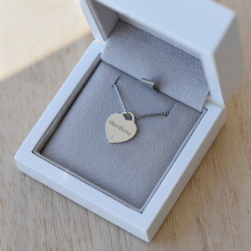 Silbernes Herz mit Diamant und Gravur Ihrer Wahl Albi