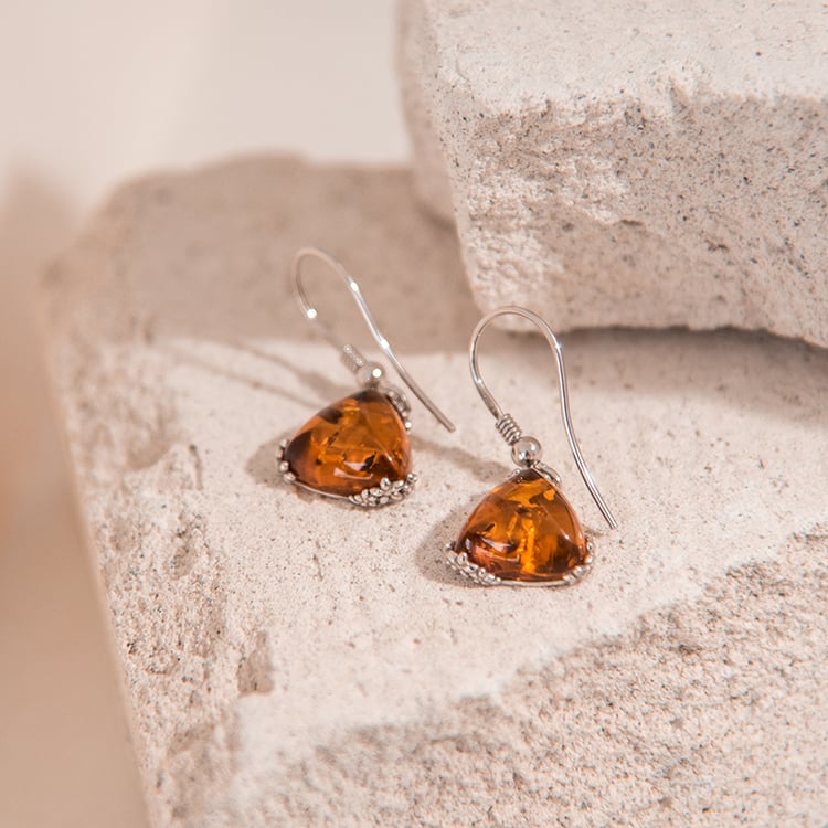 Silberne Hängeohringe mit Bernstein Hana 107799