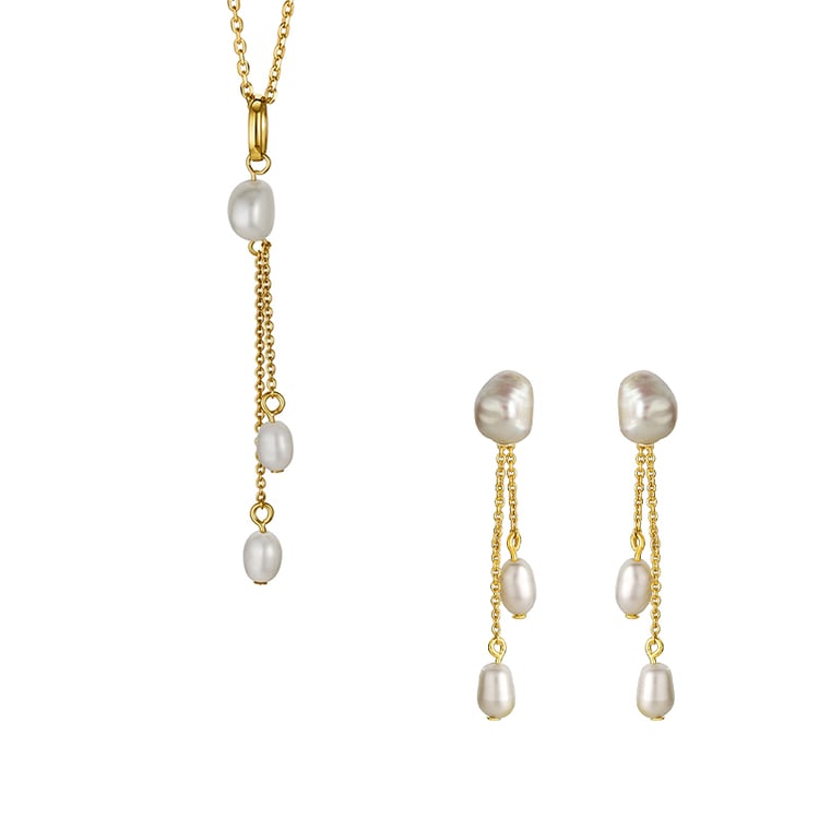 Vergoldete Schmuckset mit Perlen Santino