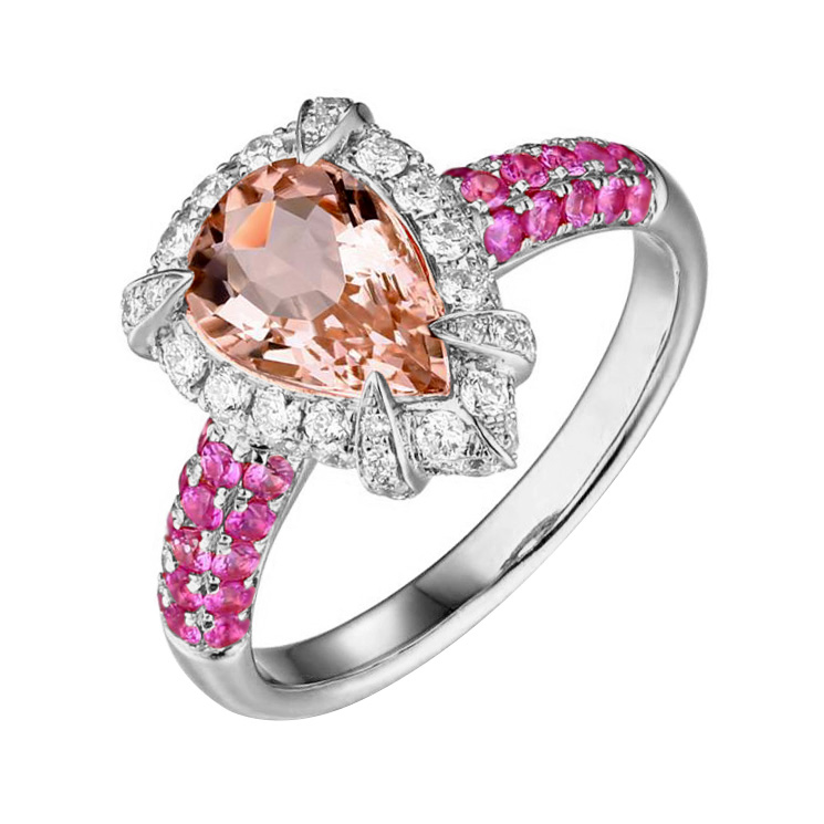 Goldener Morganitring mit Saphiren und Diamanten Mogens 86647