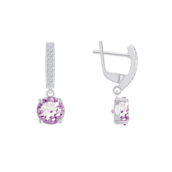 Silberne Hängeohrringe mit rosa Amethysten und Zirkonia Claret 66376