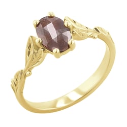 Ring mit einem Salt and Pepper Diamanten und von Hand gravierten Blättern Dakota