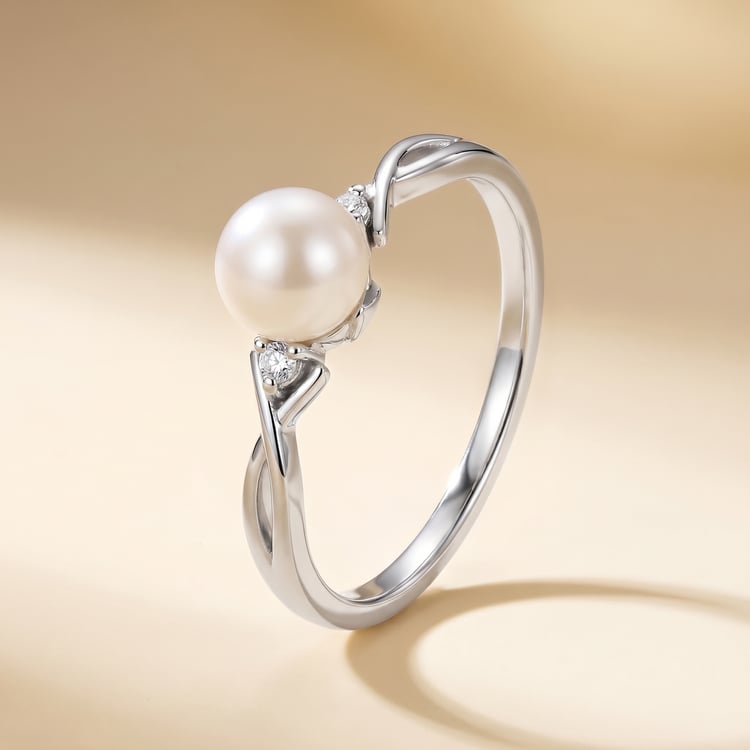 Eleganter Goldring Buchstaben und Perle und Diamanten Azana 167507