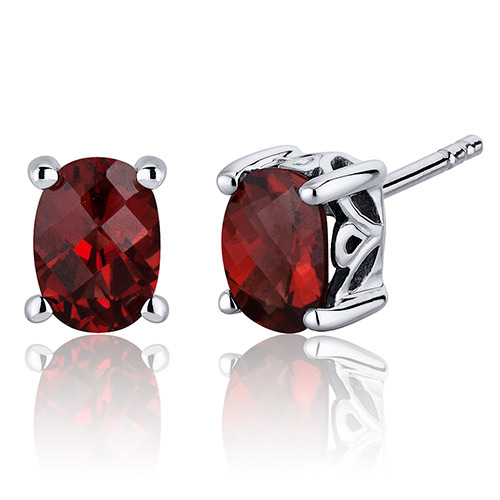 Silberne Ohrringe mit ovalen Granaten Jula