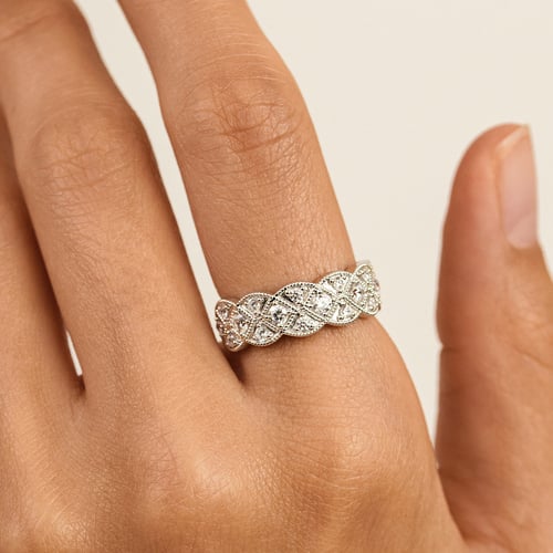 Verzierter Silberring mit Lab Grown Diamanten Ruben