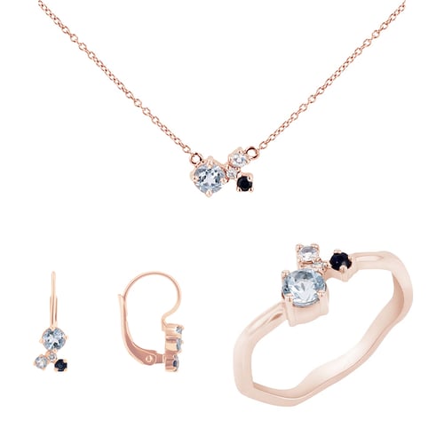 Schmuckset mit Aquamarinen, Saphiren, Mondsteinen und Diamanten Halli