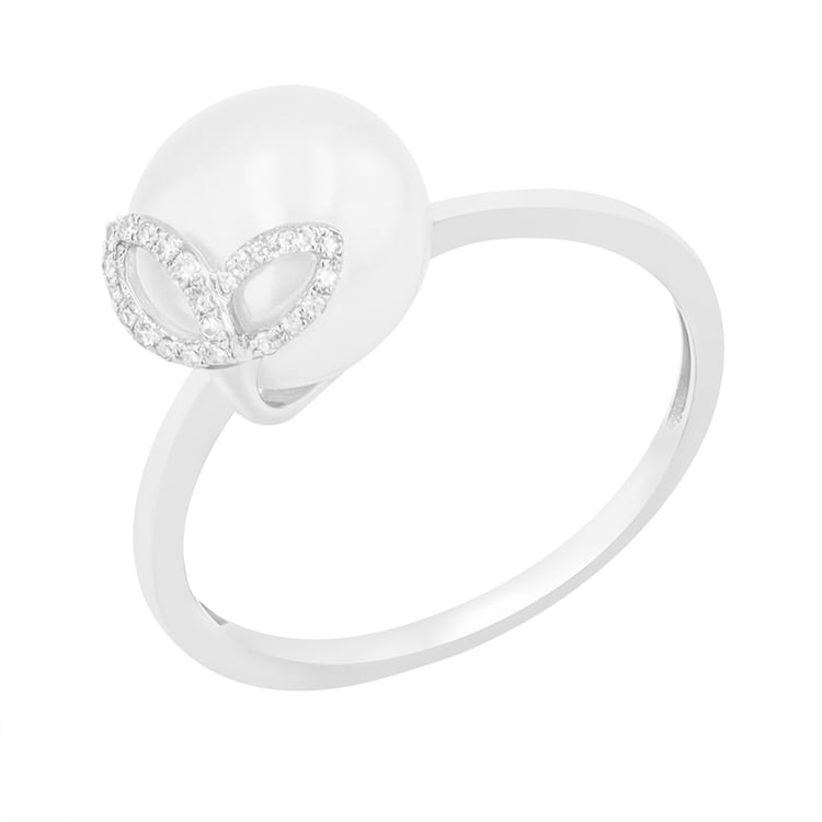 Goldener Ring mit Perle und Diamanten-Blättern Gemma