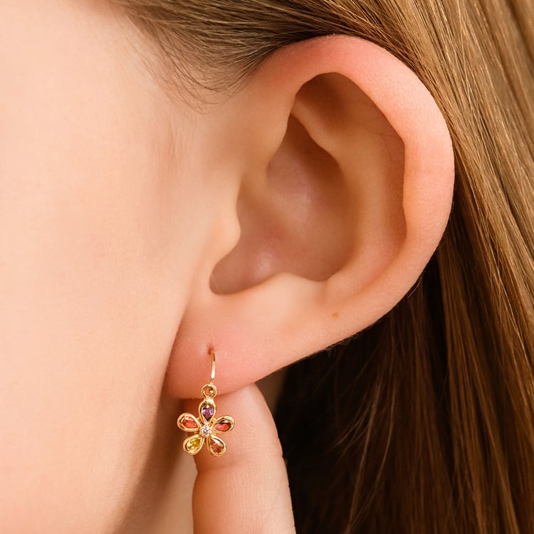 Goldene Kinder-Ohrringe mit farbigem Blümchen Poppy 164349