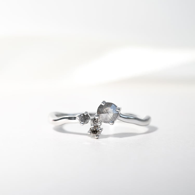 Silberner Cluster-Ring mit Salt and Pepper Diamanten Roche 127768