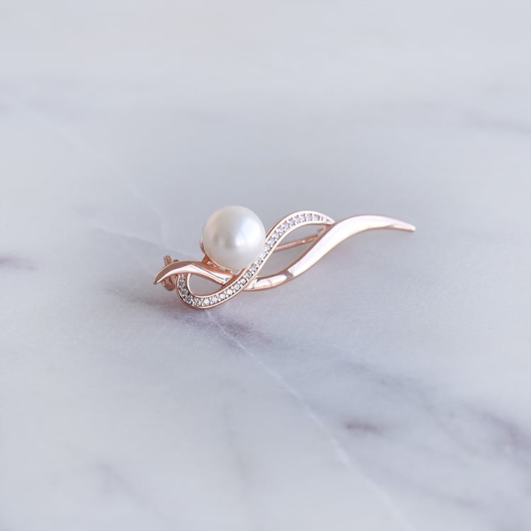 Vergoldete Brosche mit weißer Perle und Zirkonia Otmar 87974