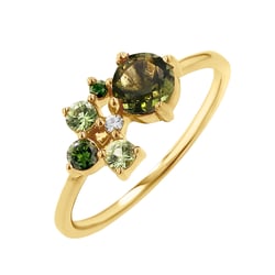 Cluster Ring mit Moldaviten, Saphiren und Diamanten Irma