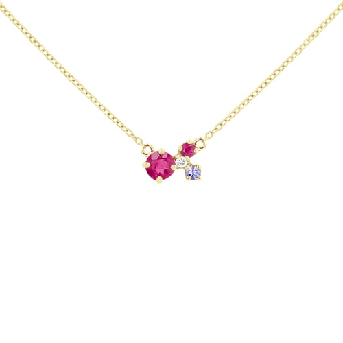 Cluster-Kette mit Turmalin, Tansanit, Rubin und einem Diamanten Millie