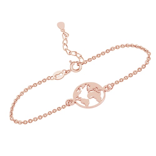 Minimalistisches Silberarmband mit Weltkarte Earth