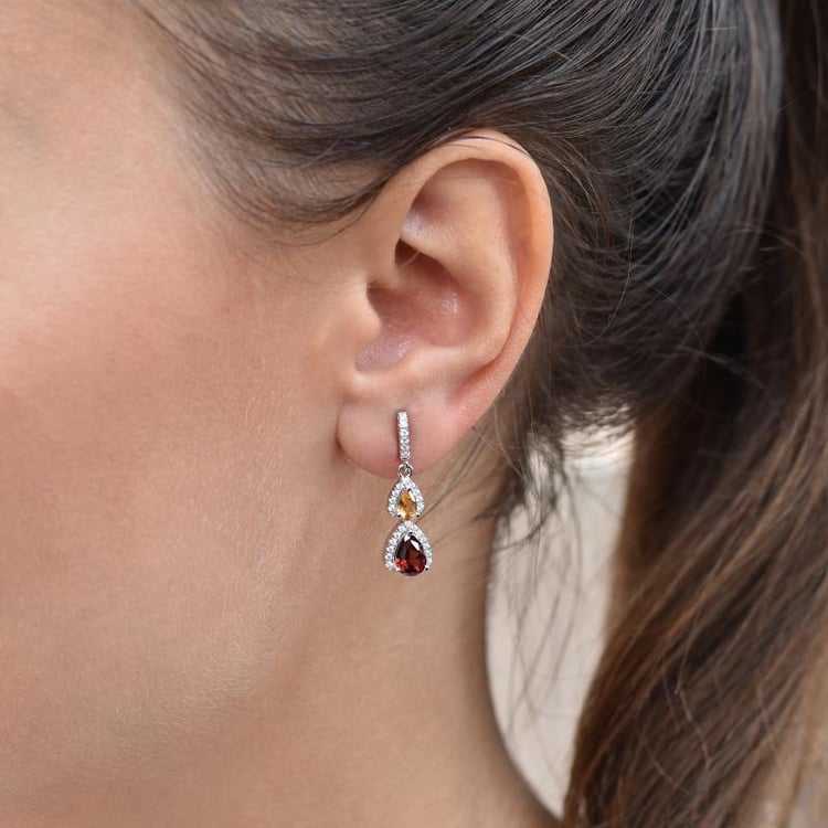 Silberne Ohrringe mit Granaten, Citrinen und Zirkonia Azha 34787