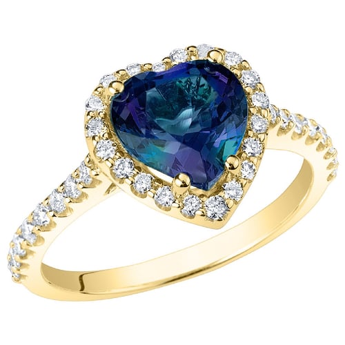 Goldener Ring mit Lab Grown Alexandrit in Herzform und Diamanten Harold