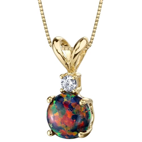 Anhänger mit schwarzem Round-Opal und Diamant Emolyna