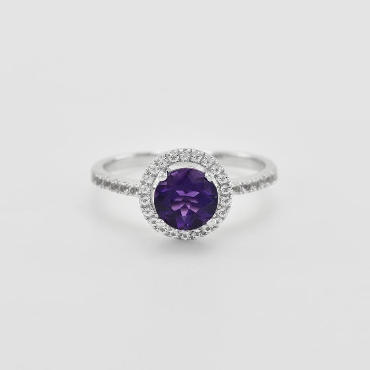 Goldener Halo-Ring mit Amethyst und weißen Topasen Maala 42779