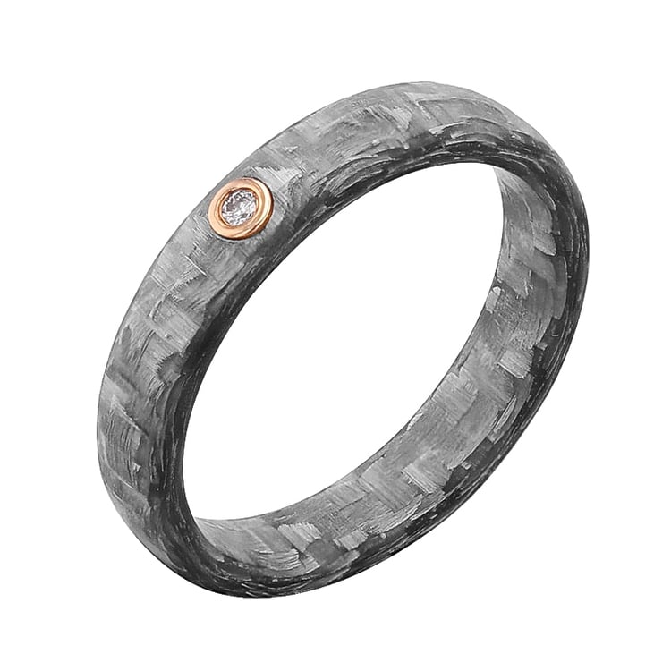 Leicht gerundete Eheringe aus Carbon mit Diamant Petrus 125171