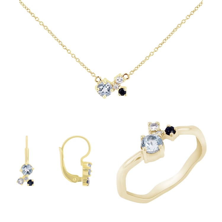 Schmuckset mit Aquamarinen, Saphiren, Mondsteinen und Diamanten Halli 111545