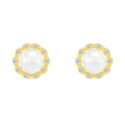 Goldene Halo-Ohrringe mit Perlen und Diamanten Desten