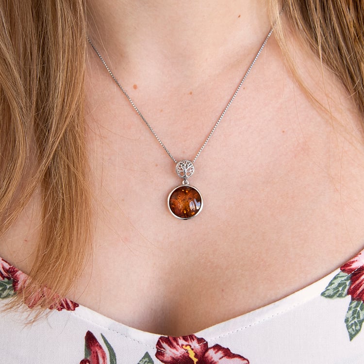 Silberner Anhänger mit Bernstein und Lebensbaum Faith 107875