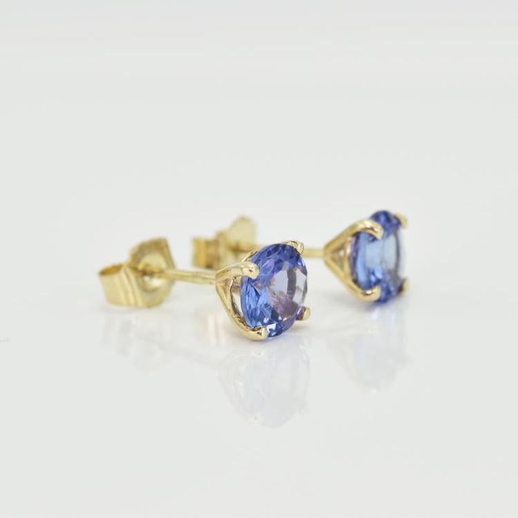 Goldohrringe mit runden Tanzaniten Hulda 14297