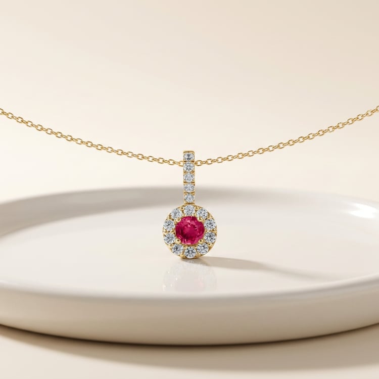 Goldener eleganter Anhänger mit Rubin und Lab Grown Diamanten Jack 170940