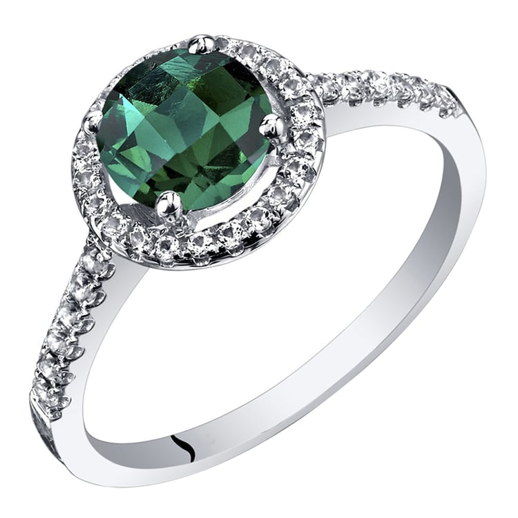 Halo Goldring mit Smaragd und weißen Topasen Maala