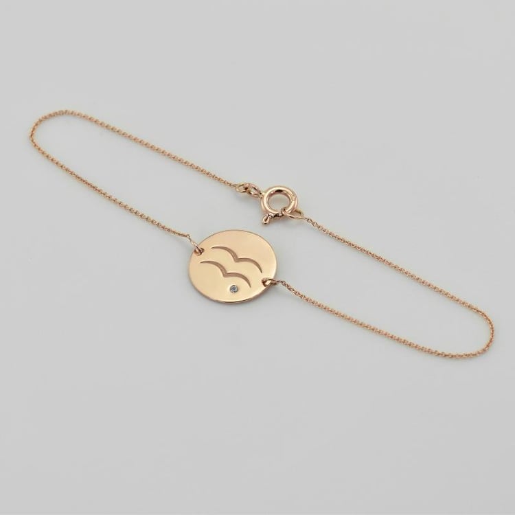 Goldenes Armband mit Wassermann Gravur und Aquamarin 36050