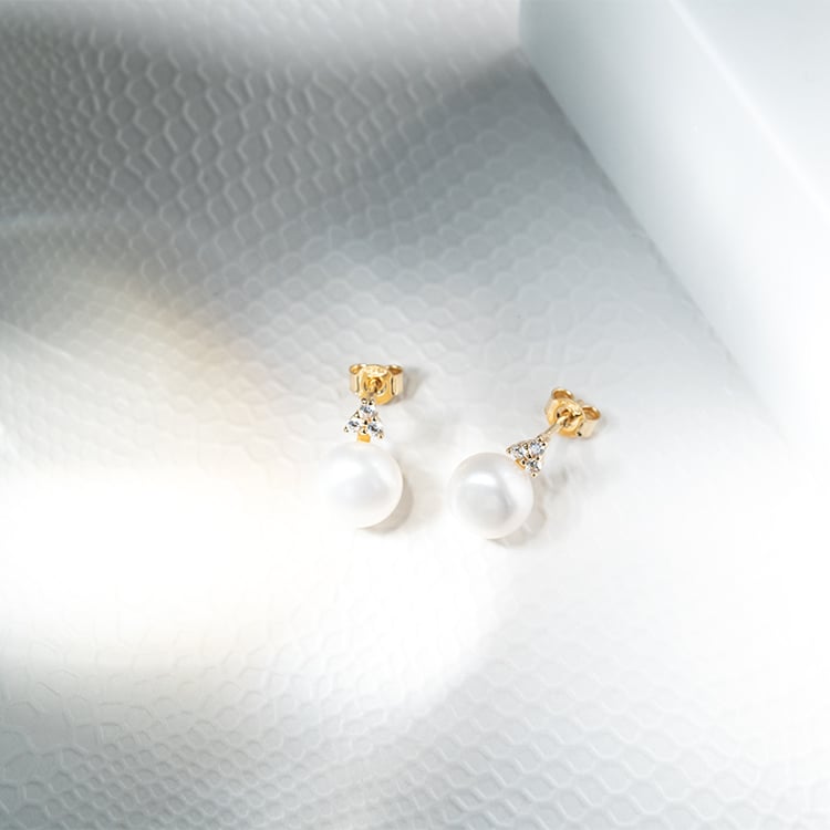 Goldene Perlenohrringe mit Zirkonia Cleta 130659