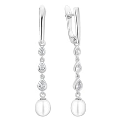 Silberne einfache Hängeohrringe mit Perlen und Zirkonia Amanda