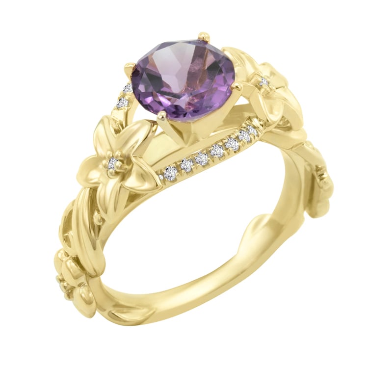Goldener Rting mit Amethyst und Diamanten Dinis 21623