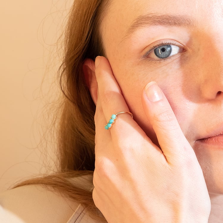 Goldenes Ring-Set mit Mondstein und Türkisen Riaz 99266