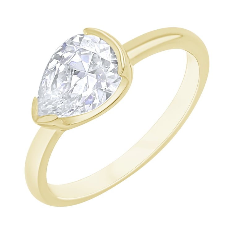 Goldring mit einem tropfenförmigen Halblünette Lab Grown Diamanten Timarete