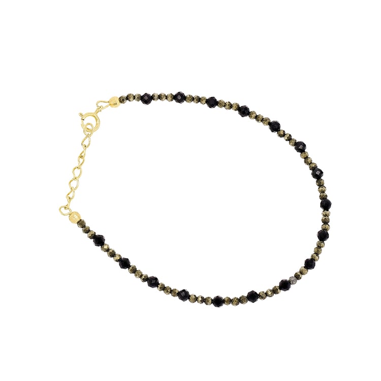 Vergoldetes Armband aus Silber mit Spinell-und Pyrit-Perlen Mithi