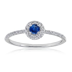 Silber Halo-Ring mit blauem Saphir und Lab Grown Diamanten Lys