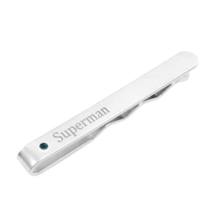 Krawattennadel aus Silber mit blauen Diamanten und Gravur Draco